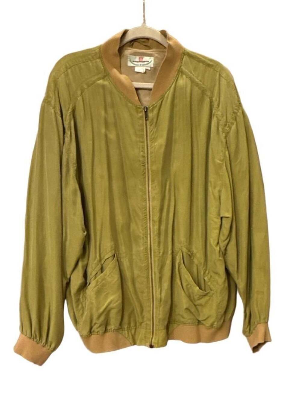 Vintage The Perfection Of Luxury 100% Silk Green Bomber Jacket XL